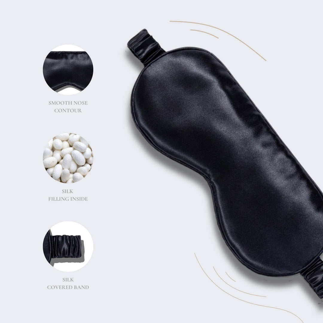 Mascarilla para ojos de seda pura 100 % orgánica - Negra