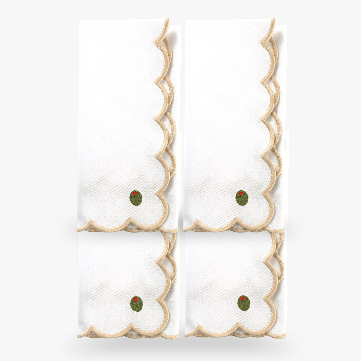 Scalloped Olive Embroidered Dinner Napkins