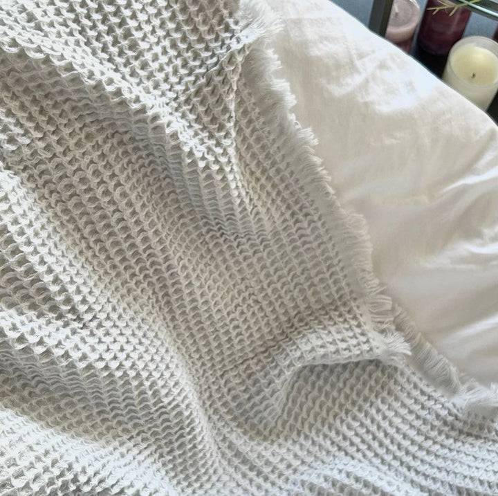 Sand Waffle Weave Blanket – 100% Turkish Aegean Cotton