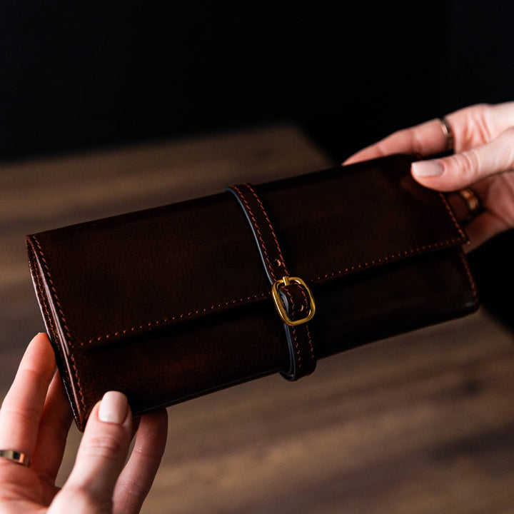 Estuche de viaje enrollable de cuero para joyas - Madame Bouvary