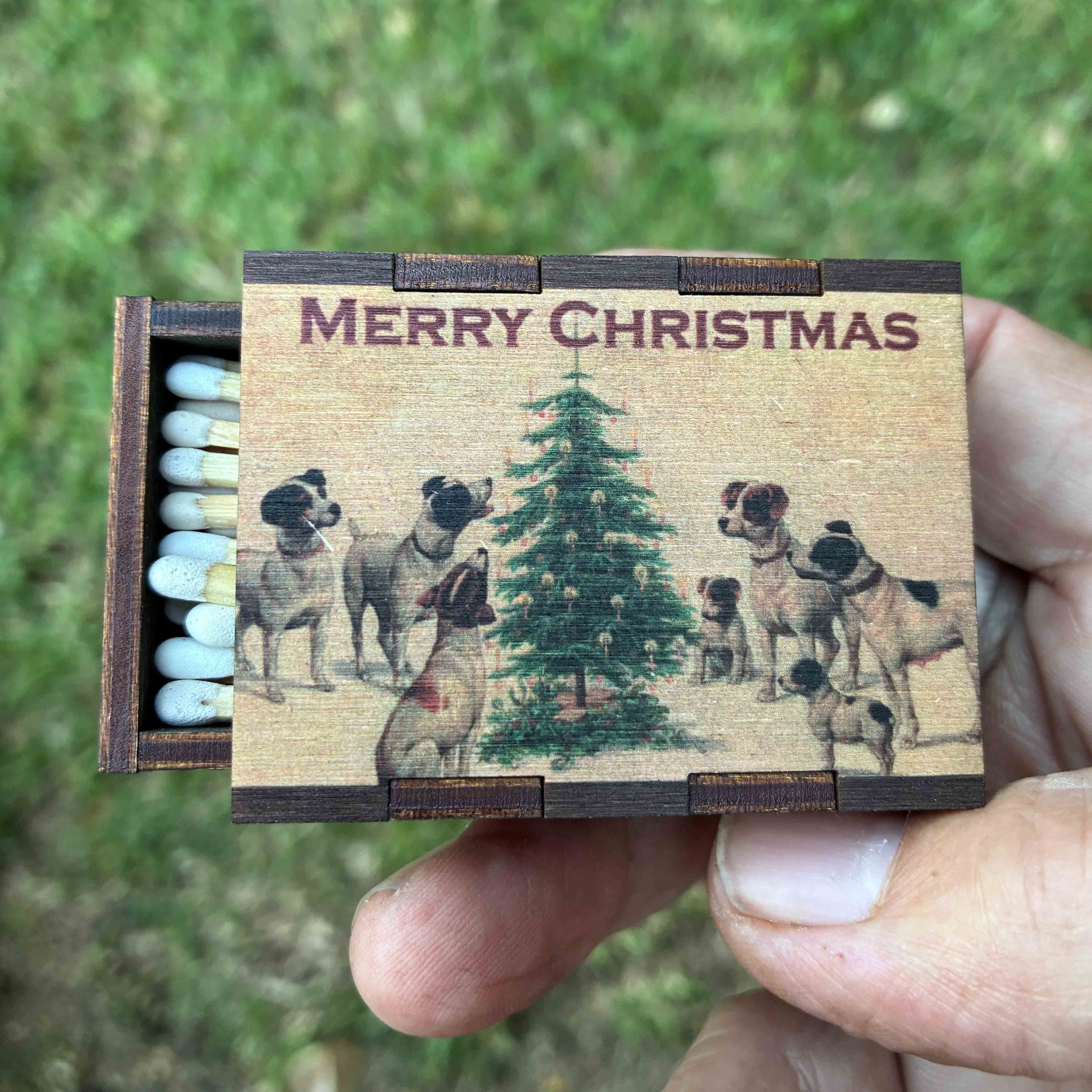 Matches • Christmas Dogs Wooden Matchbox • Stocking Stuffers