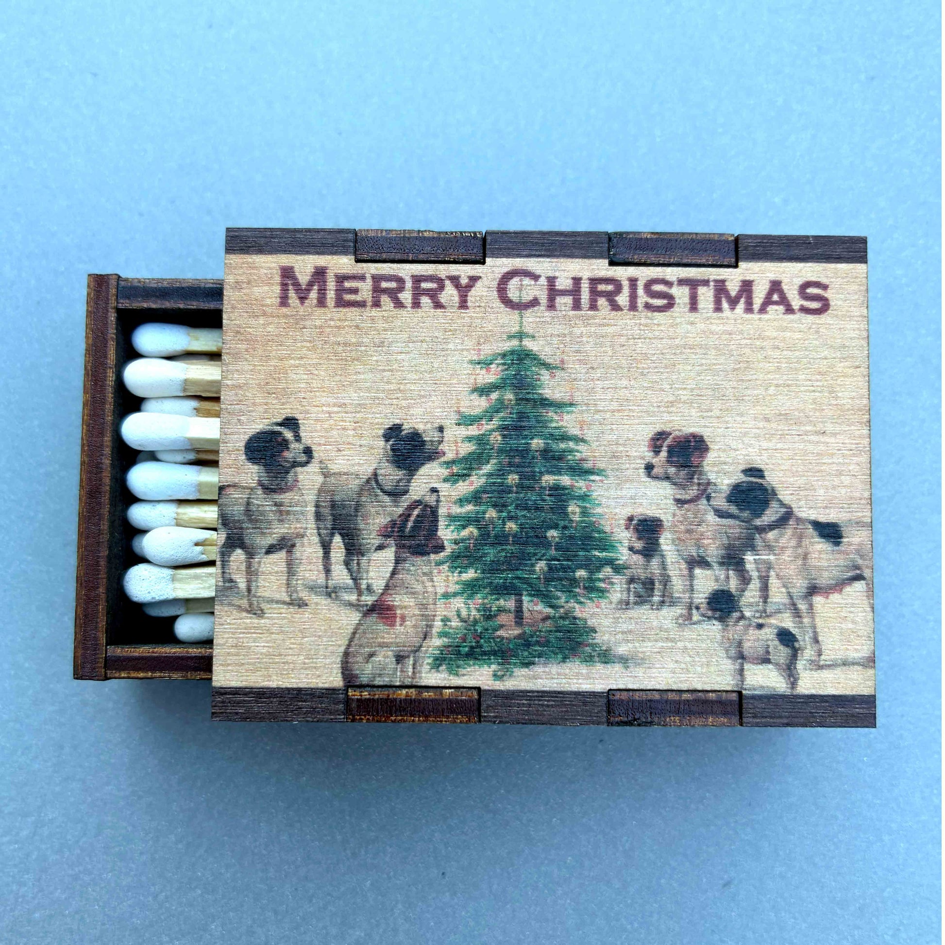Matches • Christmas Dogs Wooden Matchbox • Stocking Stuffers