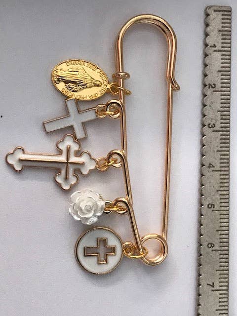 Broche de exvoto, broche de cruz y medalla religiosa, broche de cruz rosa, regalo de cruz para mamá, regalo de cruz de ceremonia blanca, cruz kawaii