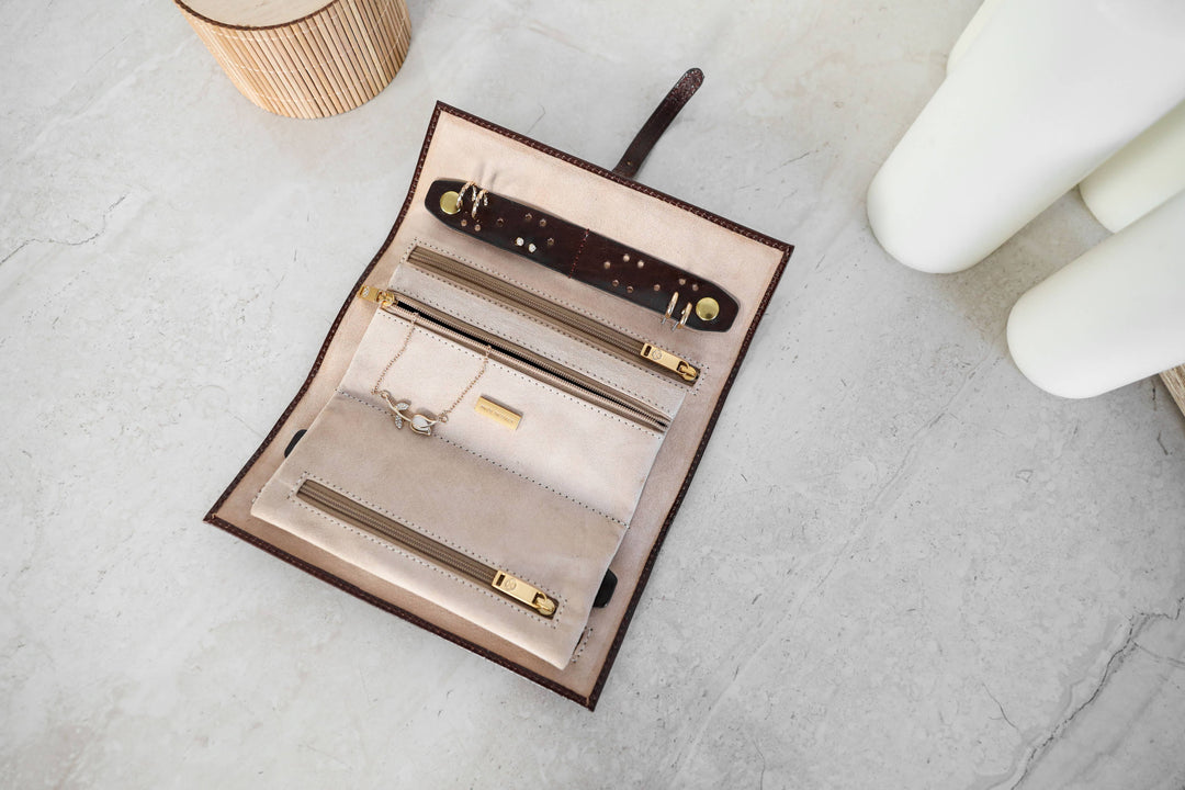 Estuche de viaje enrollable de cuero para joyas - Madame Bouvary