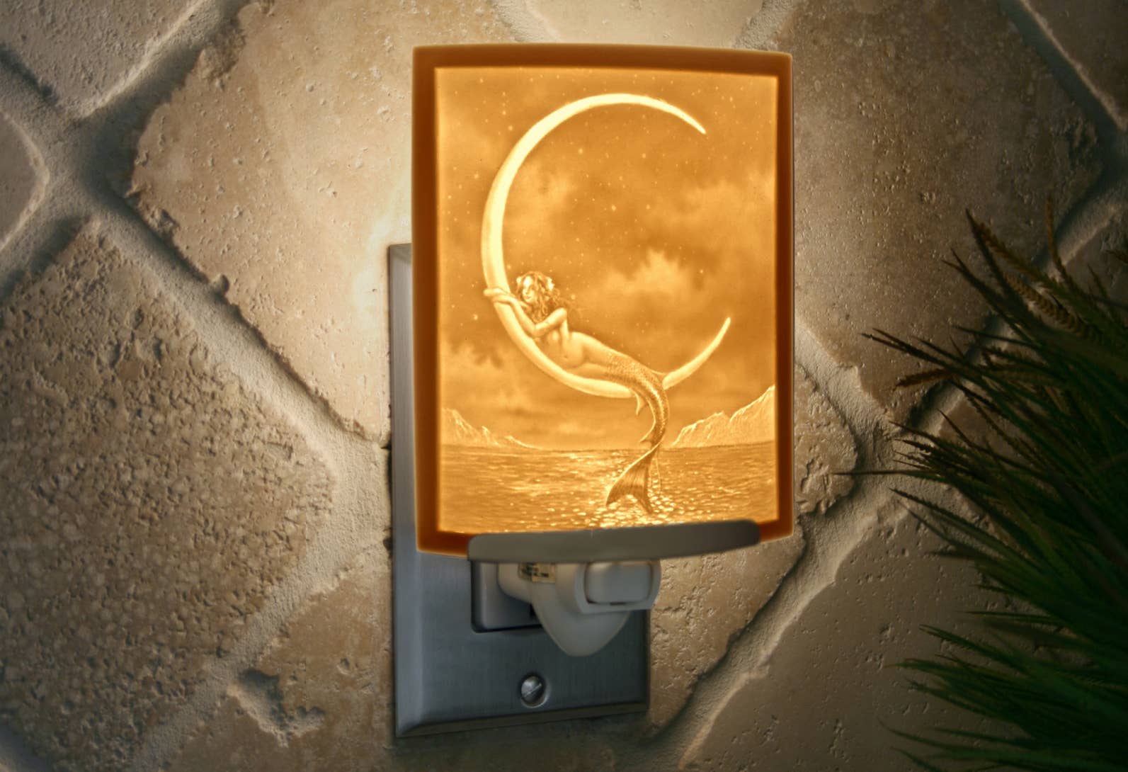 Mermaid and Moon Porcelain Lithophane Night Light