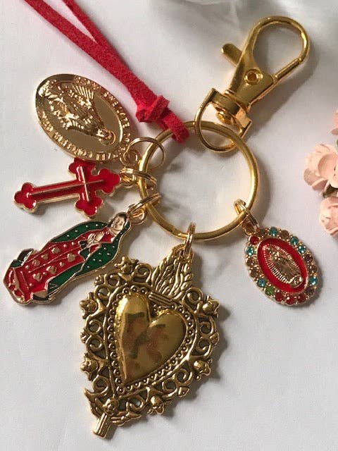 Llavero Virgen María con Sagrado Corazón y Cruz, regalo para Virgen Madre, dije Virgen con Medalla Milagrosa, llavero exvoto