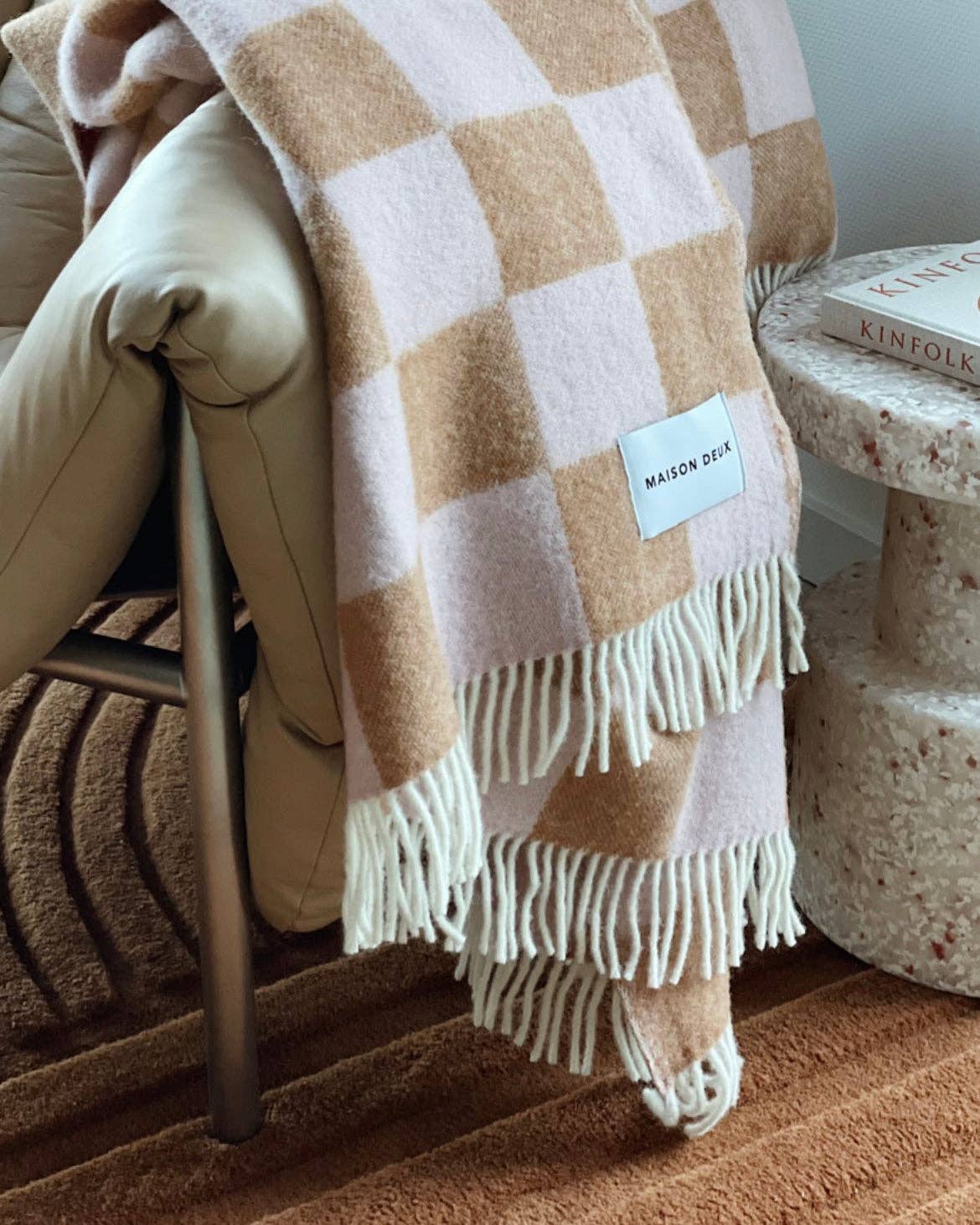 Blanket CHECKERBOARD Terra Brown / Pink 4.25 x 6.5ft