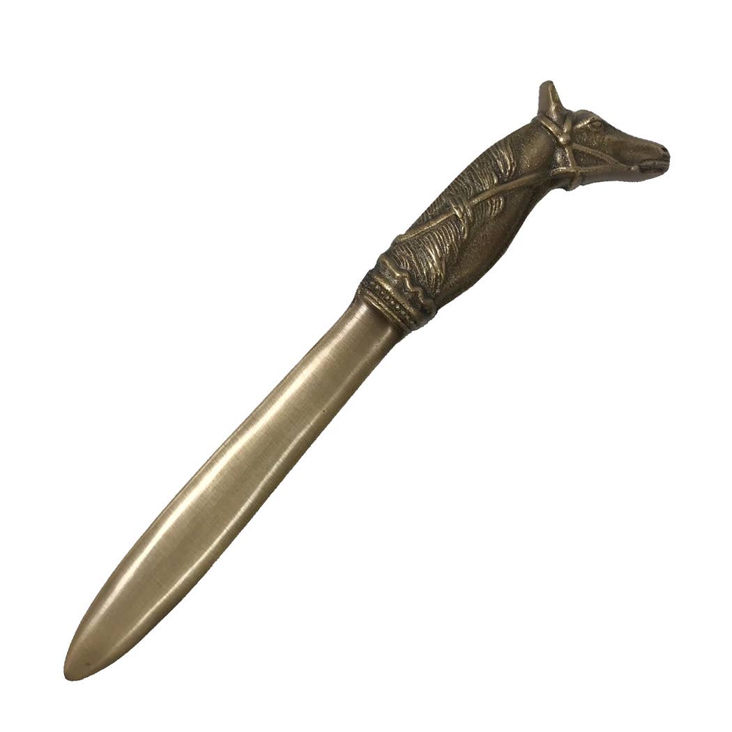 9" Solid Brass Antiqued Horsehead Letter Opener - Maison and Mer