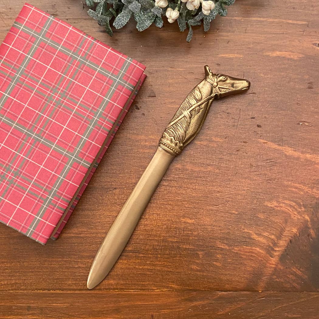 9" Solid Brass Antiqued Horsehead Letter Opener - Maison and Mer