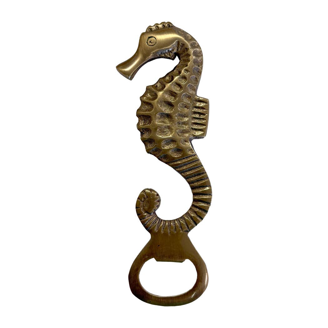 6" Antiqued Solid Brass Sea Horse Bottle Opener Barware