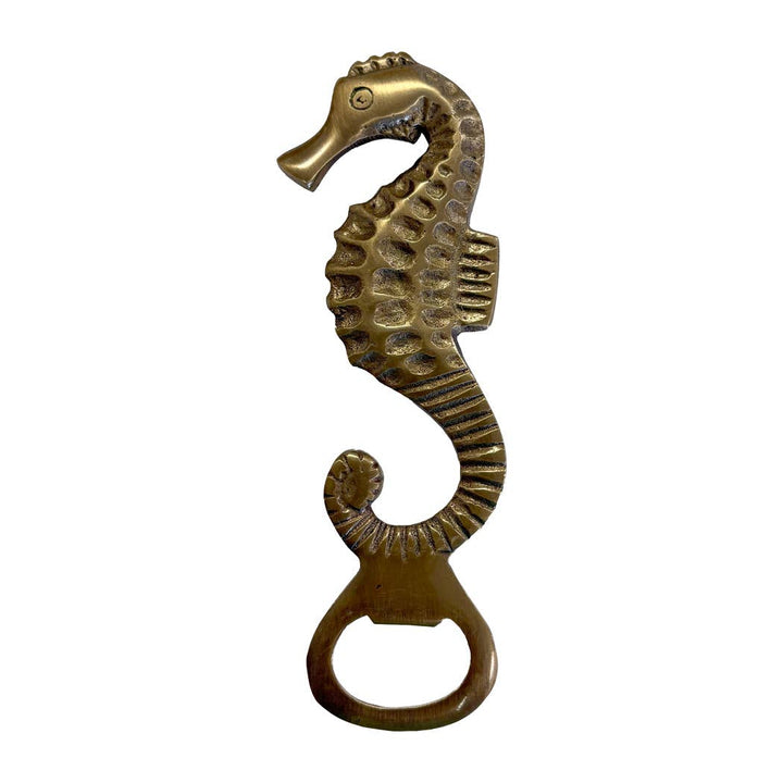 6" Antiqued Solid Brass Sea Horse Bottle Opener Barware
