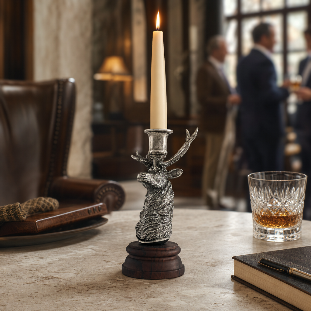 Pewter Elk 1 Taper Candlestick