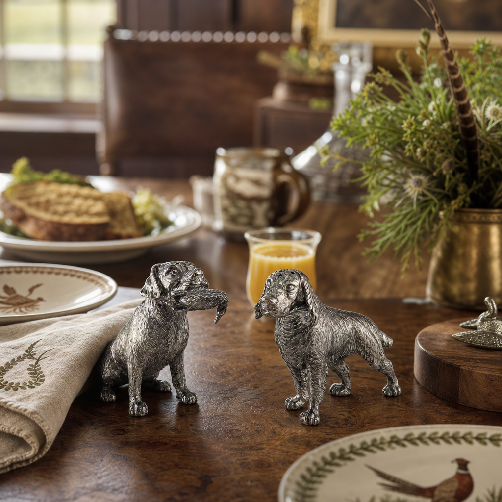 Pewter Hunting Dogs Salt & Pepper Set
