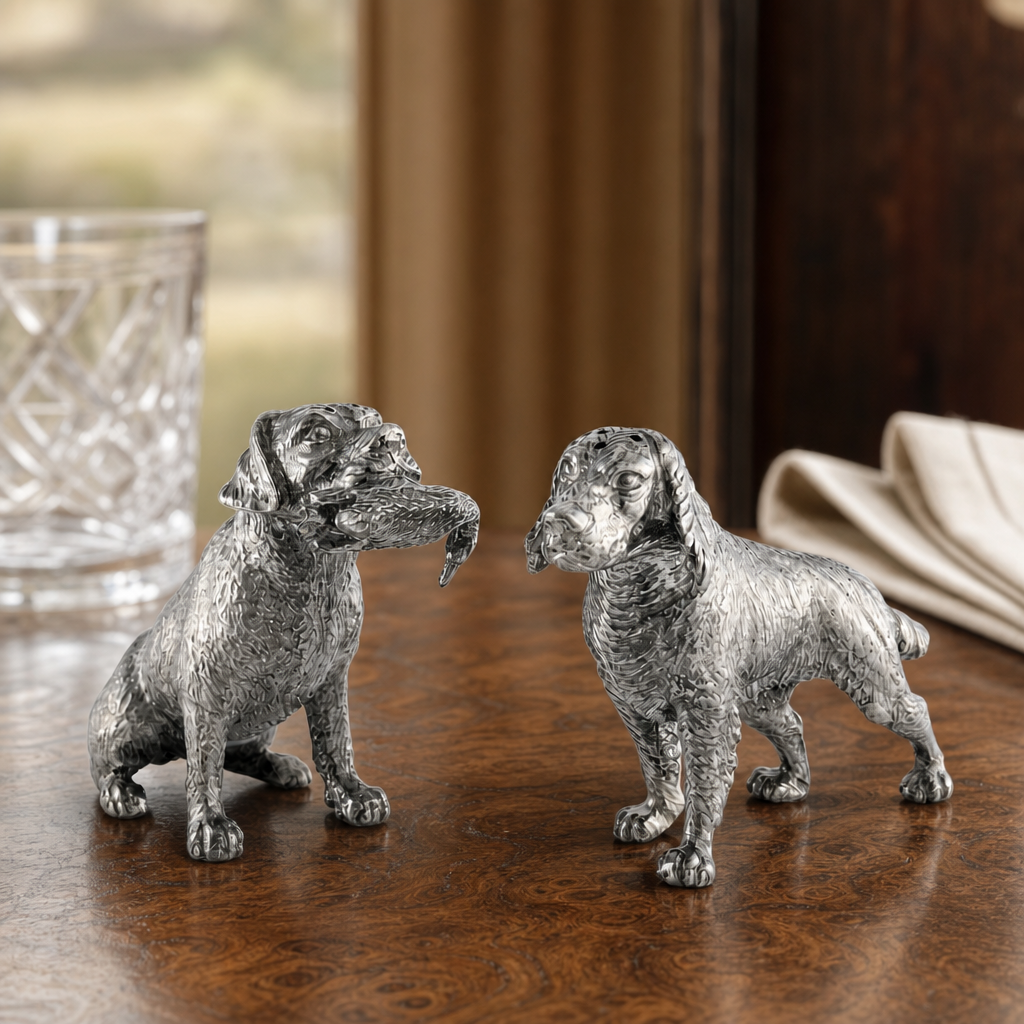Pewter Hunting Dogs Salt & Pepper Set