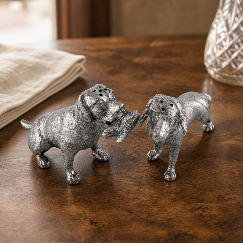 Pewter Hunting Dogs Salt & Pepper Set