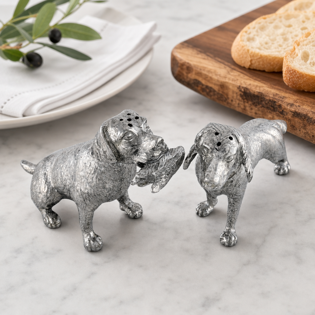 Pewter Hunting Dogs Salt & Pepper Set