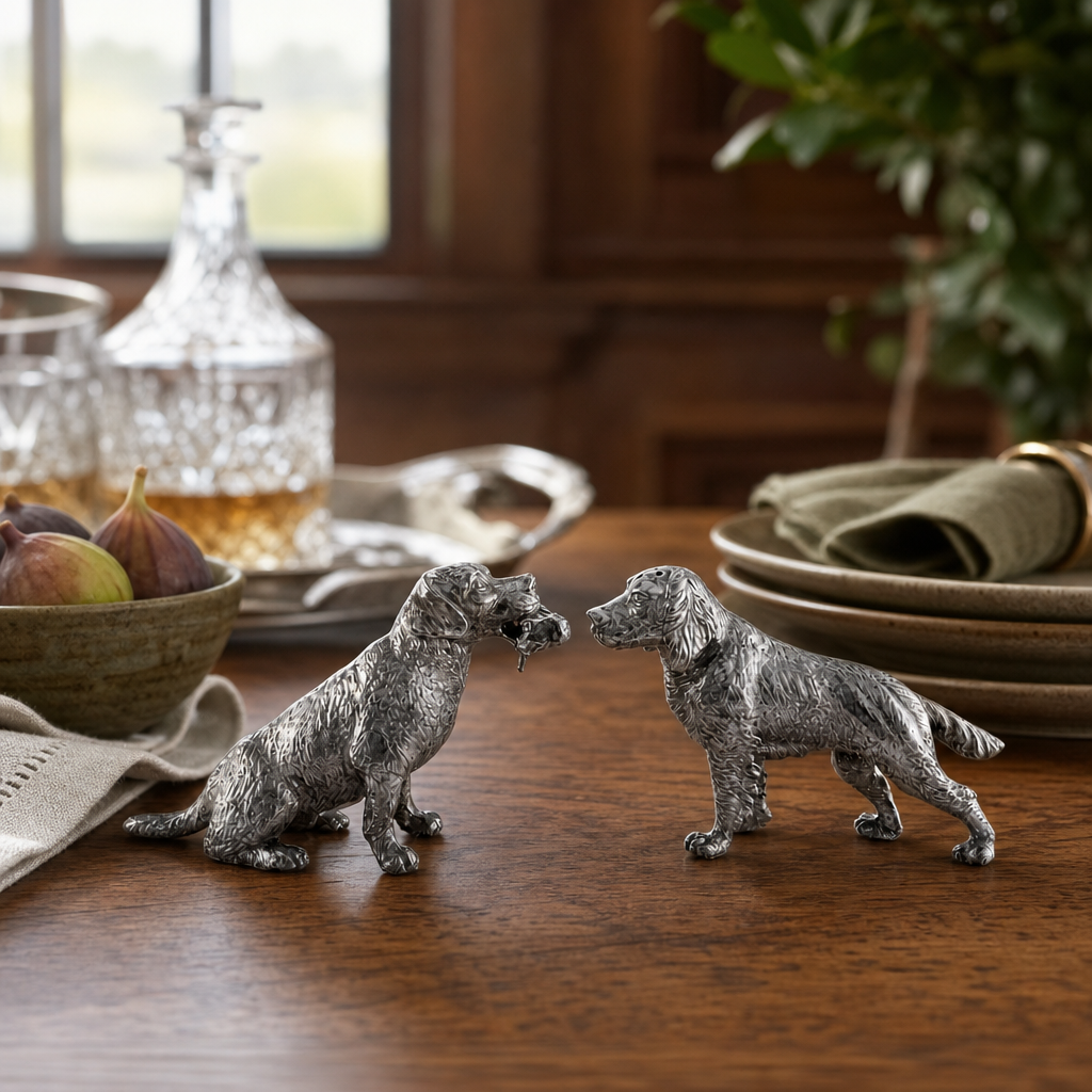 Pewter Hunting Dogs Salt & Pepper Set