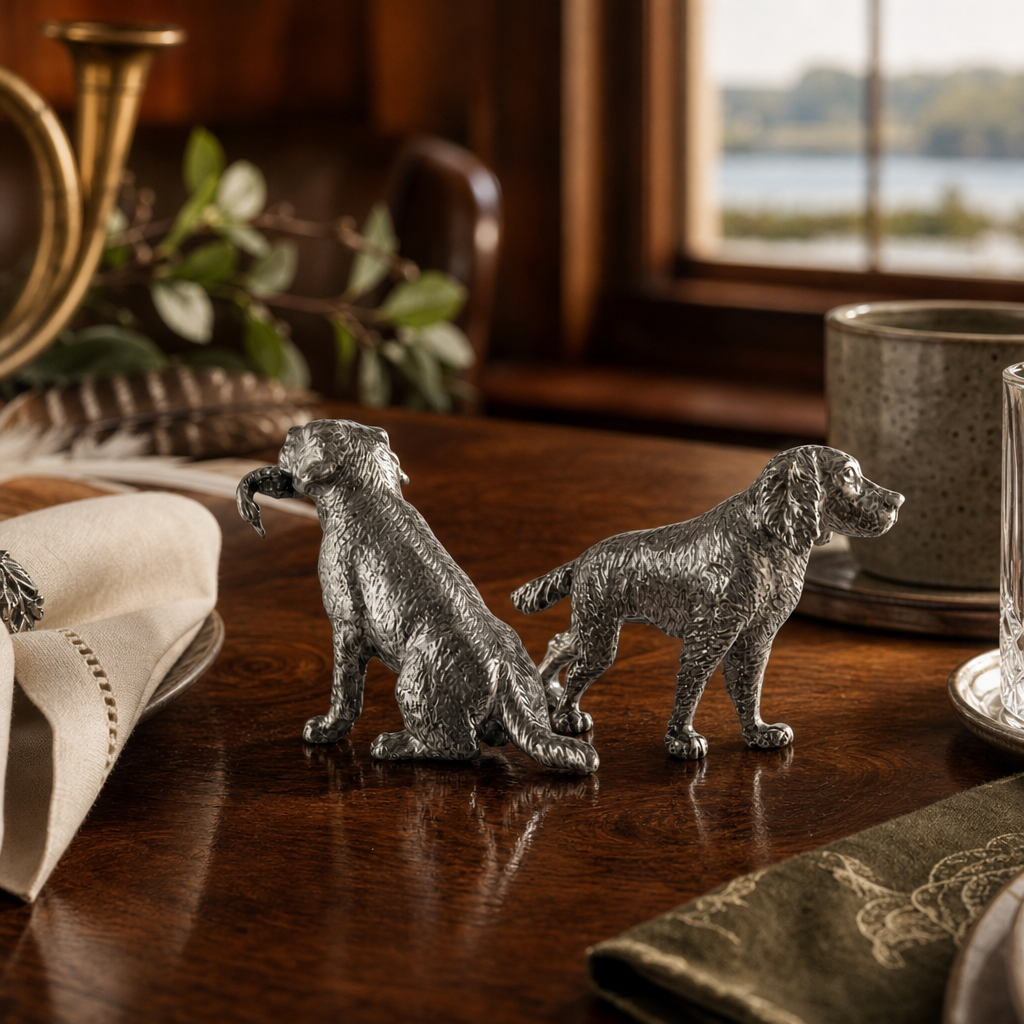 Pewter Hunting Dogs Salt & Pepper Set