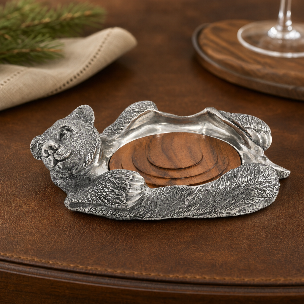 Pewter Bear Rug Wine Coaster