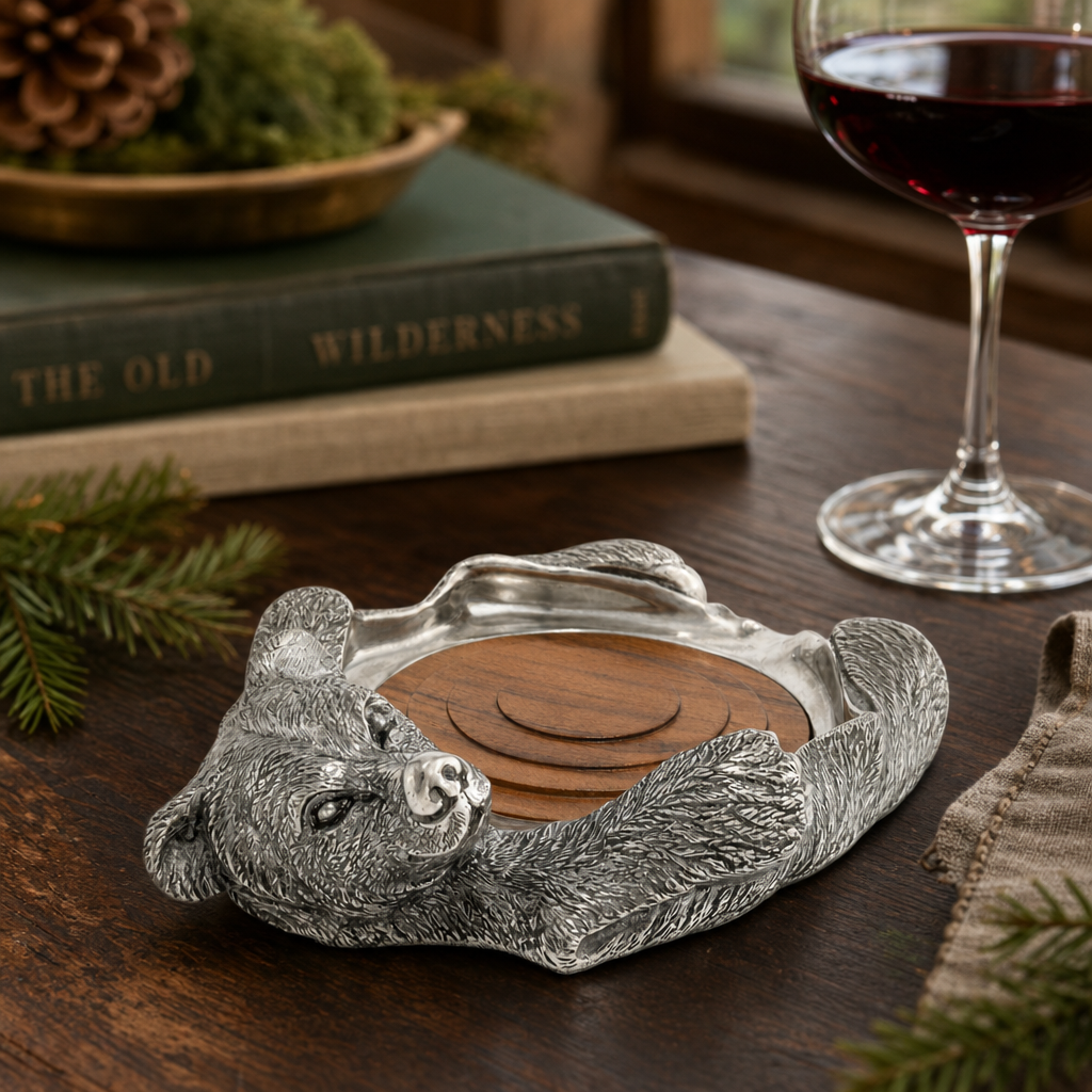 Pewter Bear Rug Wine Coaster