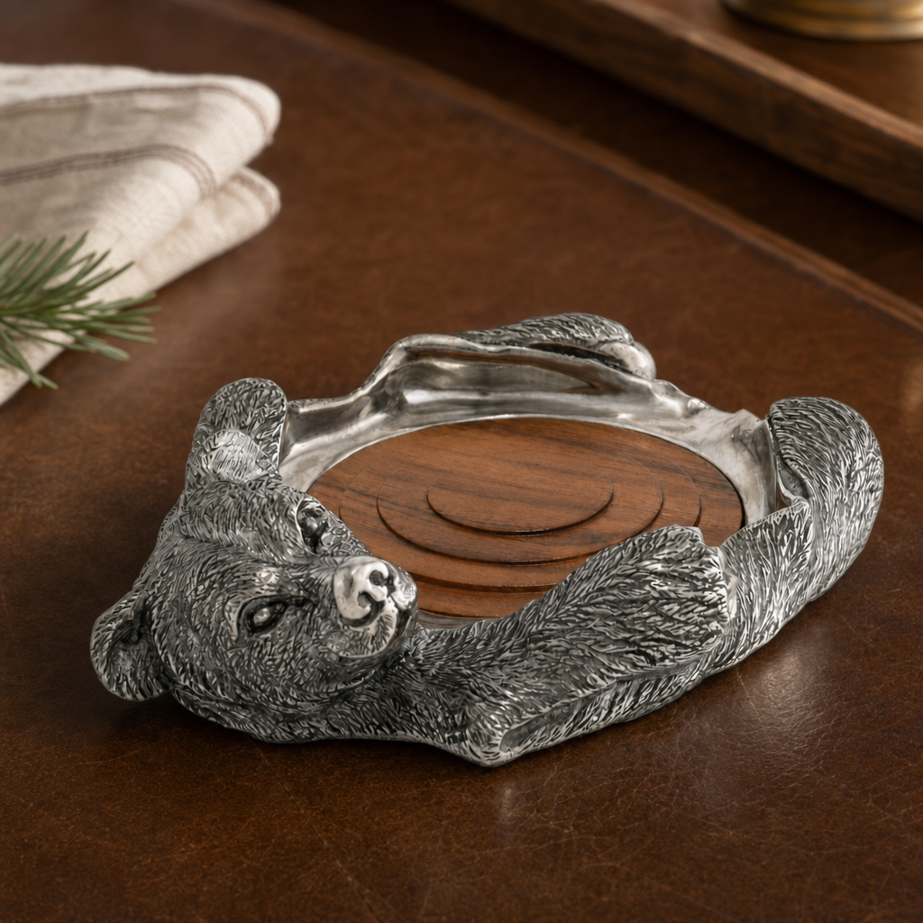 Pewter Bear Rug Wine Coaster
