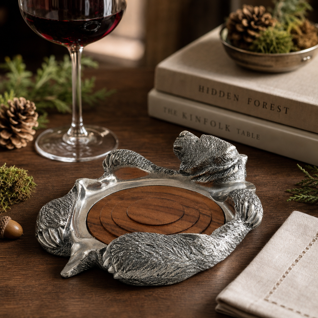 Pewter Bear Rug Wine Coaster