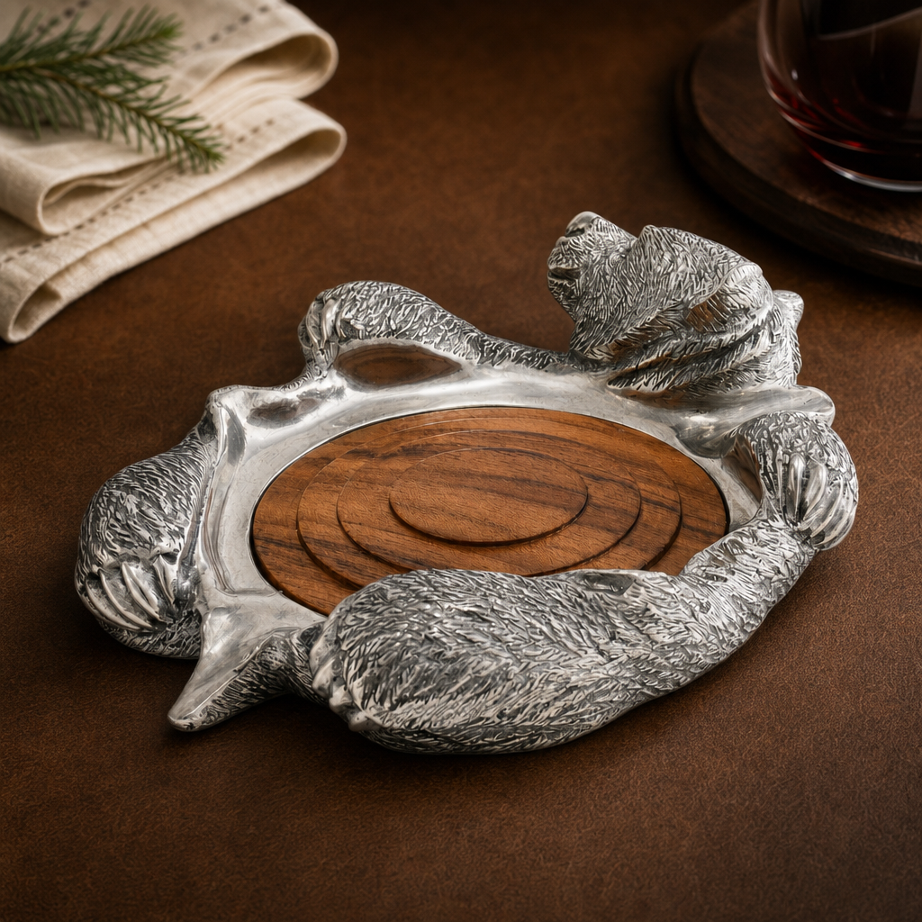 Pewter Bear Rug Wine Coaster