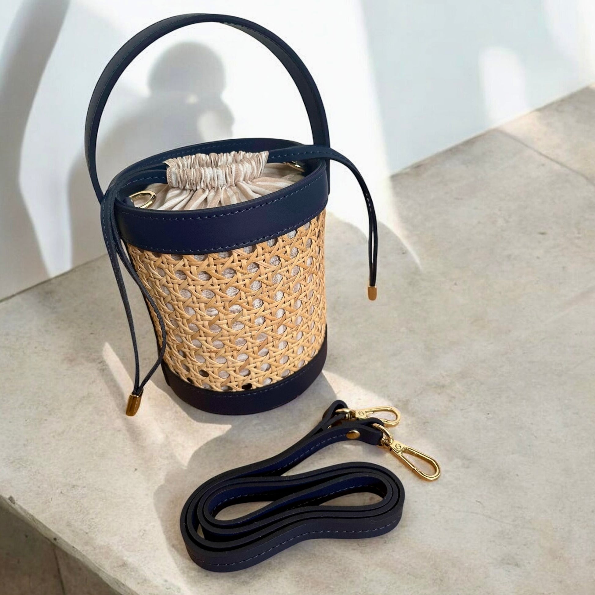 Vienna Straw & Leather Bucket Bag