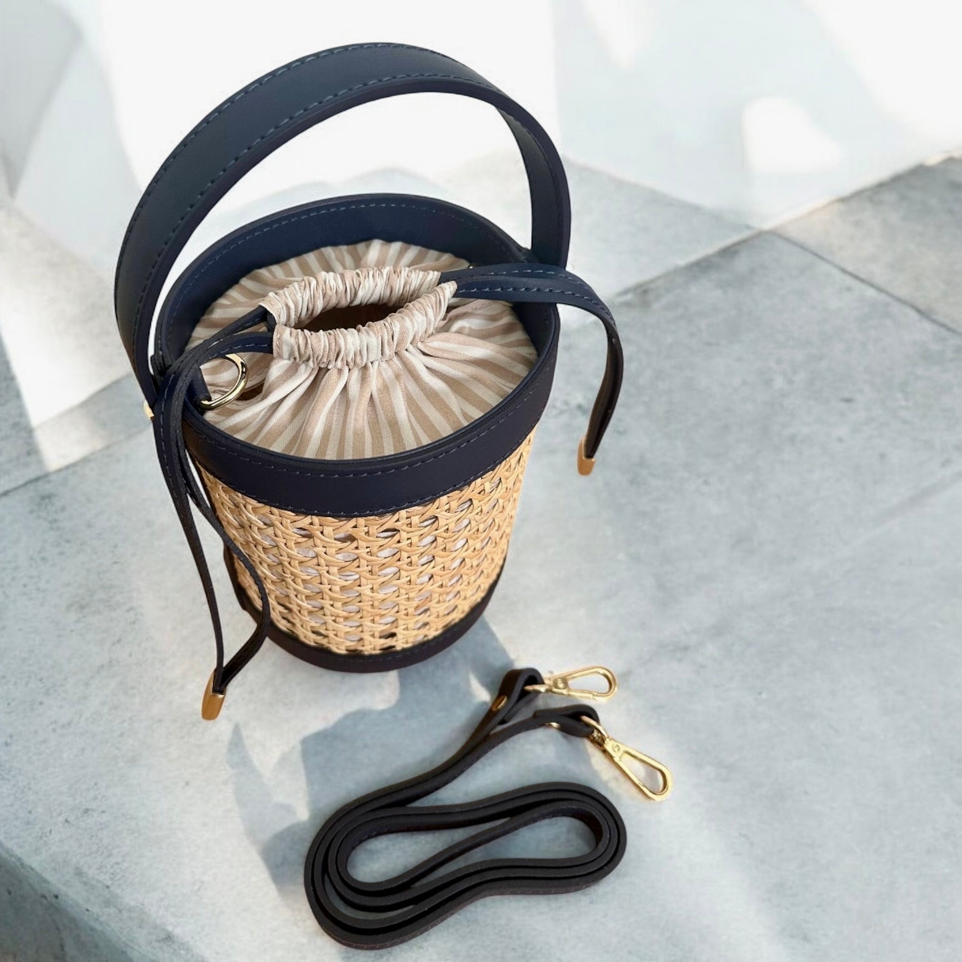 Vienna Straw & Leather Bucket Bag