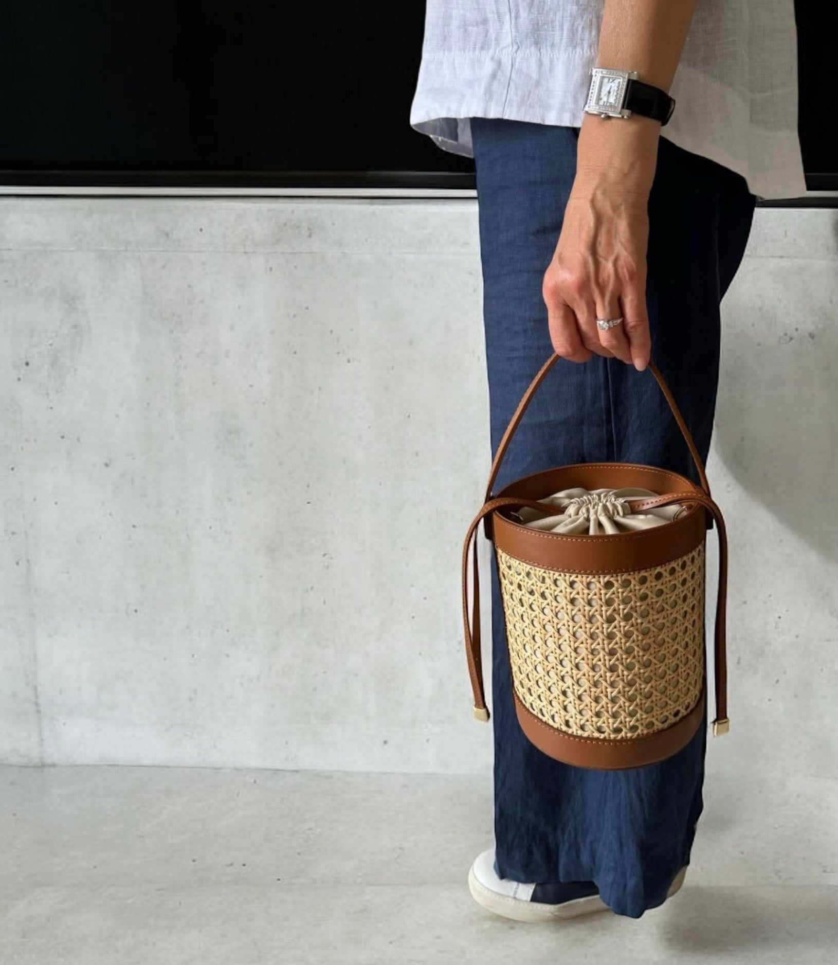 Vienna Straw & Leather Bucket Bag