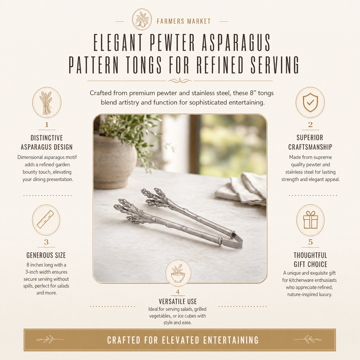 Pewter Asparagus Pattern Tongs