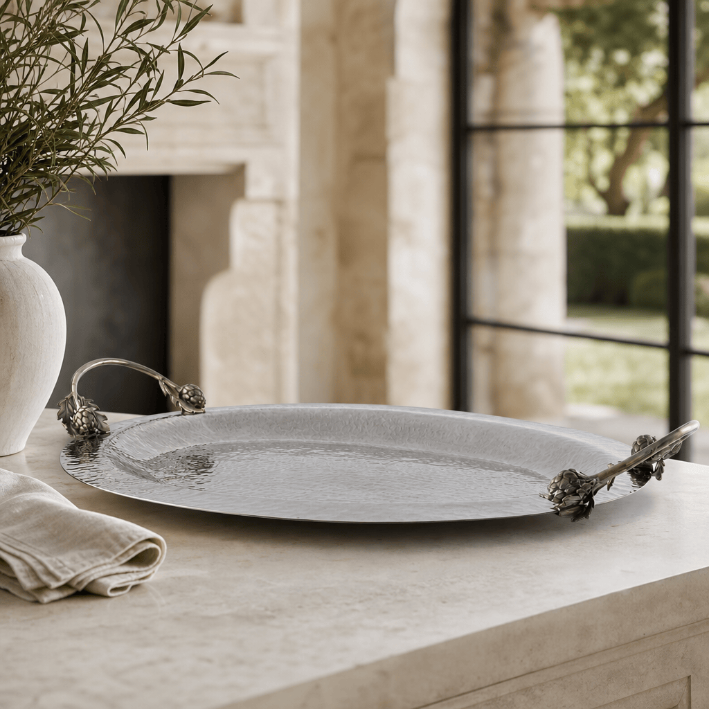 Artichoke Handle Large Steel Serving Tray