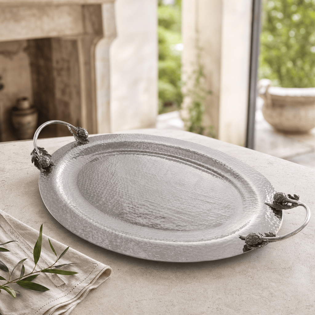 Artichoke Handle Large Steel Serving Tray
