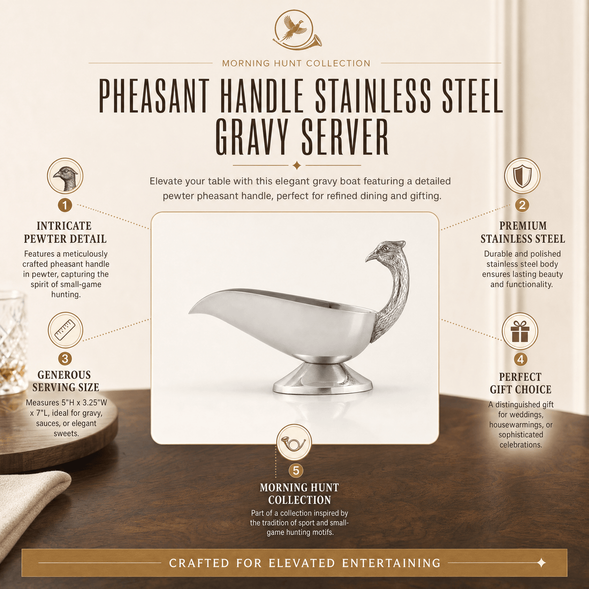 Pheasant  Handle Stainless Steel Gravy / Sauce Server