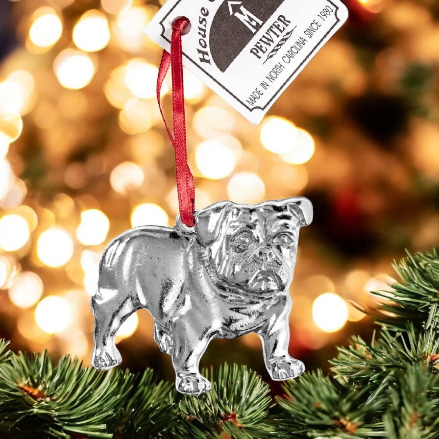 Bulldog Pewter Christmas Ornament