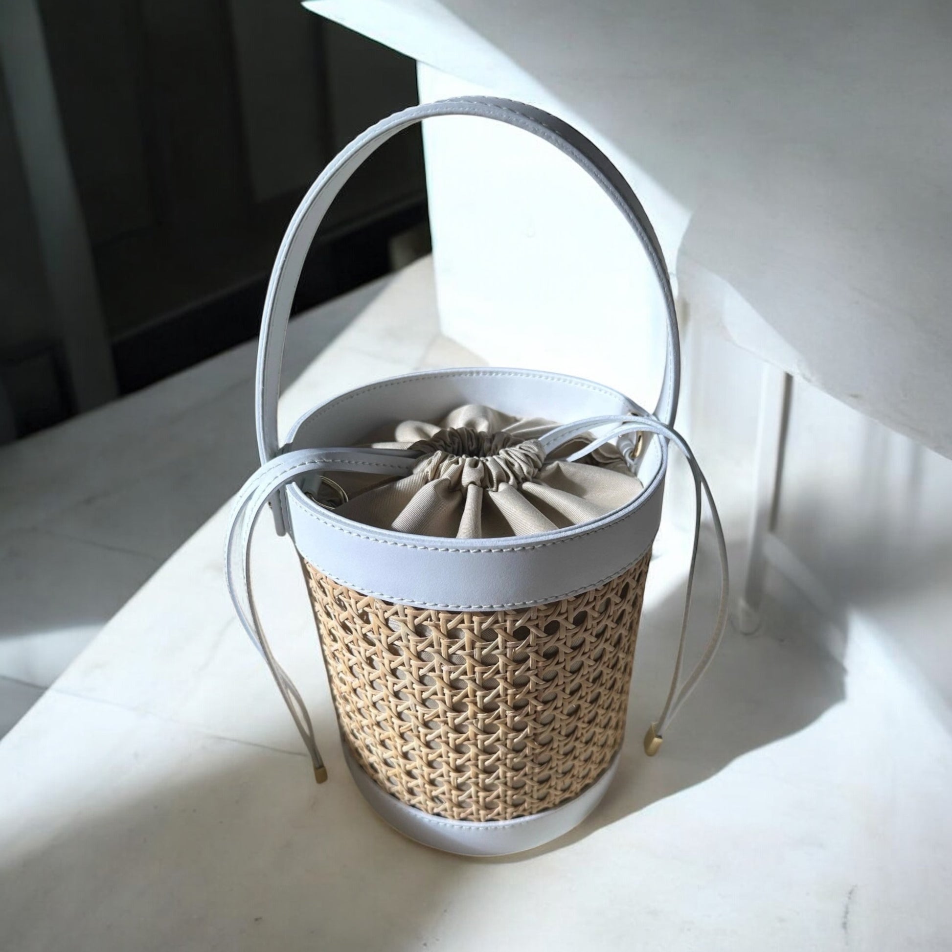 Vienna Straw & Leather Bucket Bag