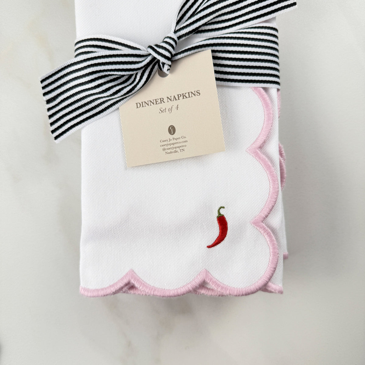 Scalloped Pepper Embroidered Dinner Napkins