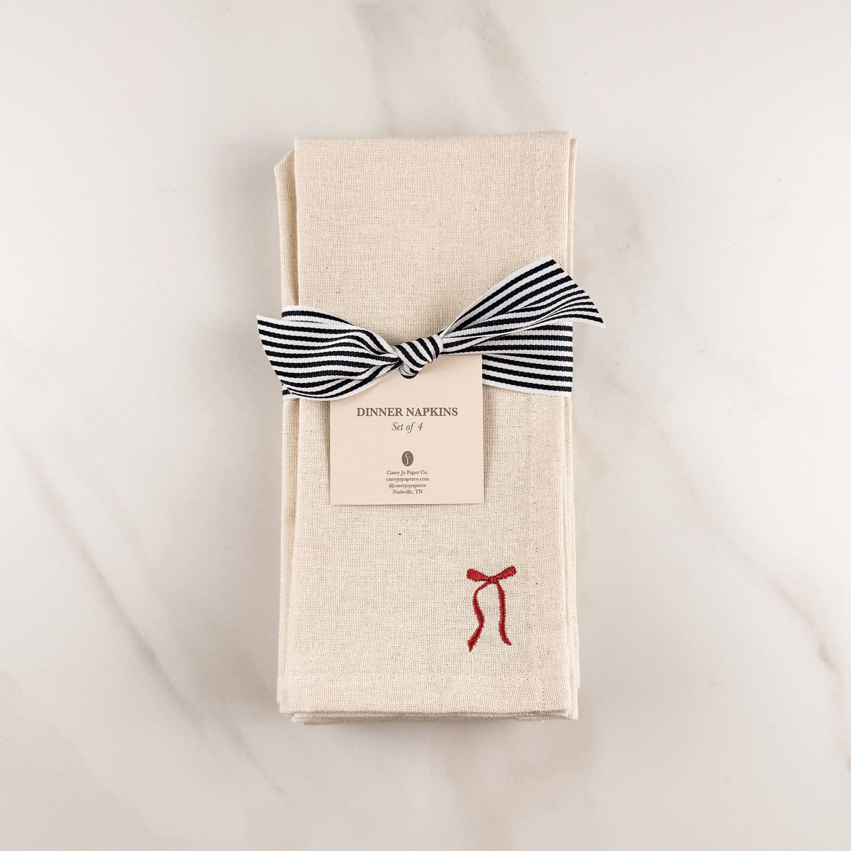 Bow Embroidered Dinner Napkins