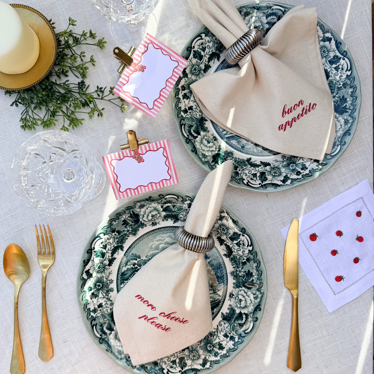 Italian Sayings Embroidered Dinner Napkins