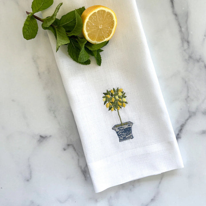 Toalla de lino White Lemon Topiary