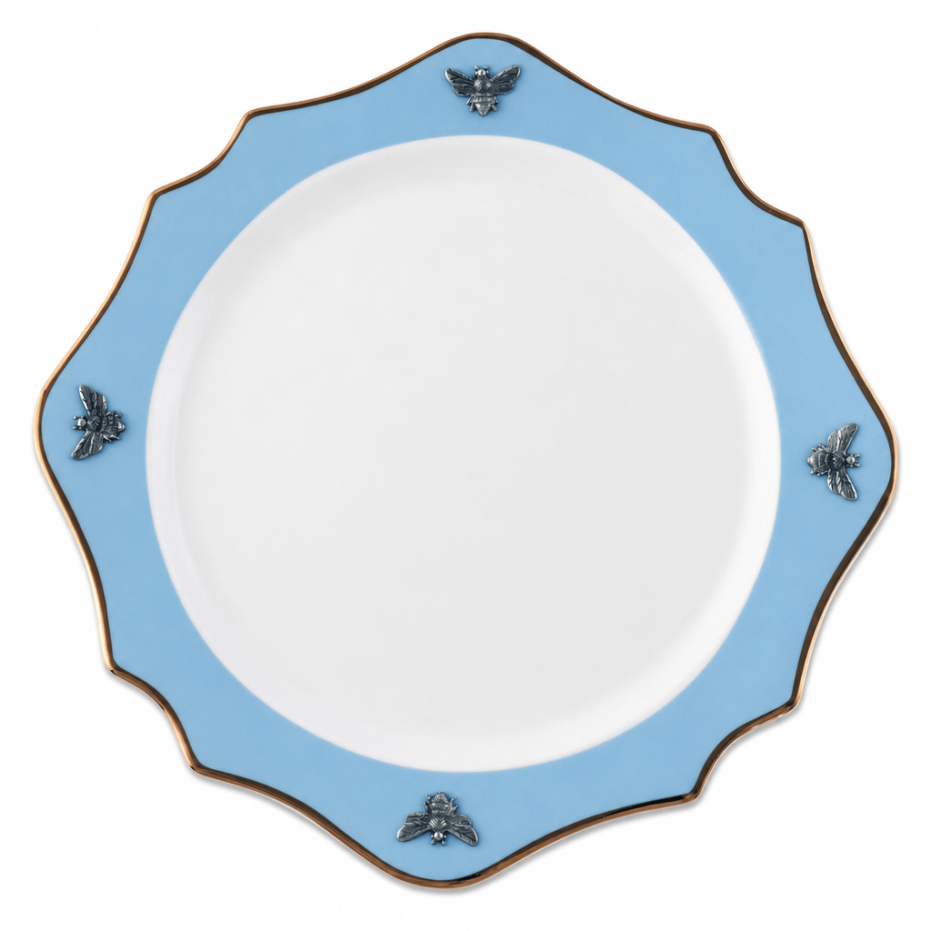 Bee Bone China Charger Blue with Gold Rim