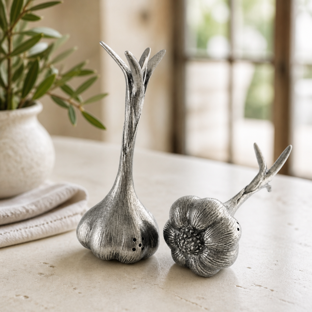 Pewter Garlic Salt & Pepper Set