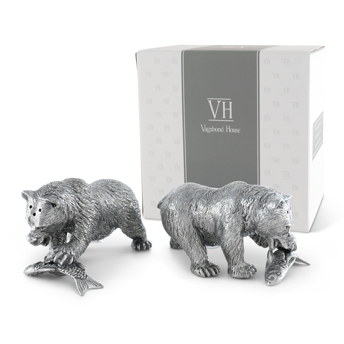 Pewter Fishing Bear Salt & Pepper Set