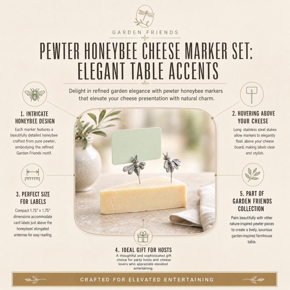 Pewter Honeybee Cheese Marker Set