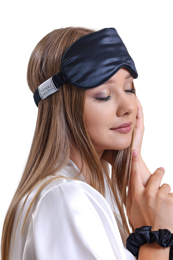 Mascarilla para ojos de seda pura 100 % orgánica - Negra