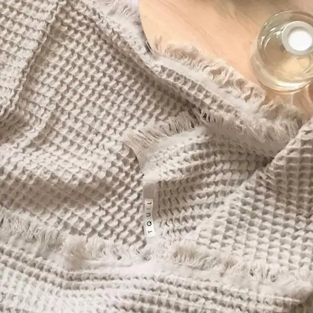 Sand Waffle Weave Blanket – 100% Turkish Aegean Cotton