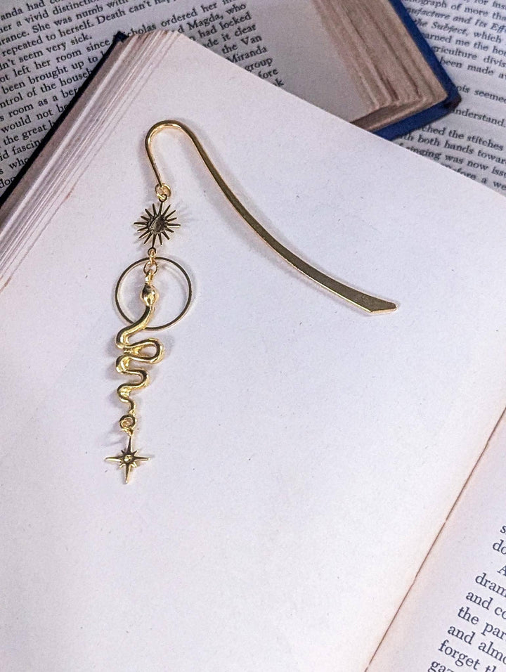 Gold Snake Celestial Metal Bookmark with Star Charms