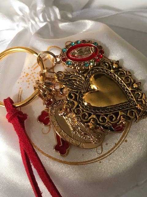 Llavero Virgen María con Sagrado Corazón y Cruz, regalo para Virgen Madre, dije Virgen con Medalla Milagrosa, llavero exvoto
