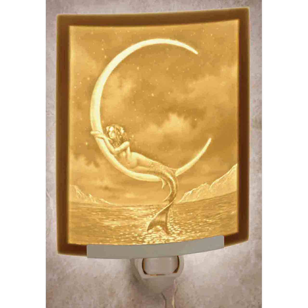Mermaid and Moon Porcelain Lithophane Night Light