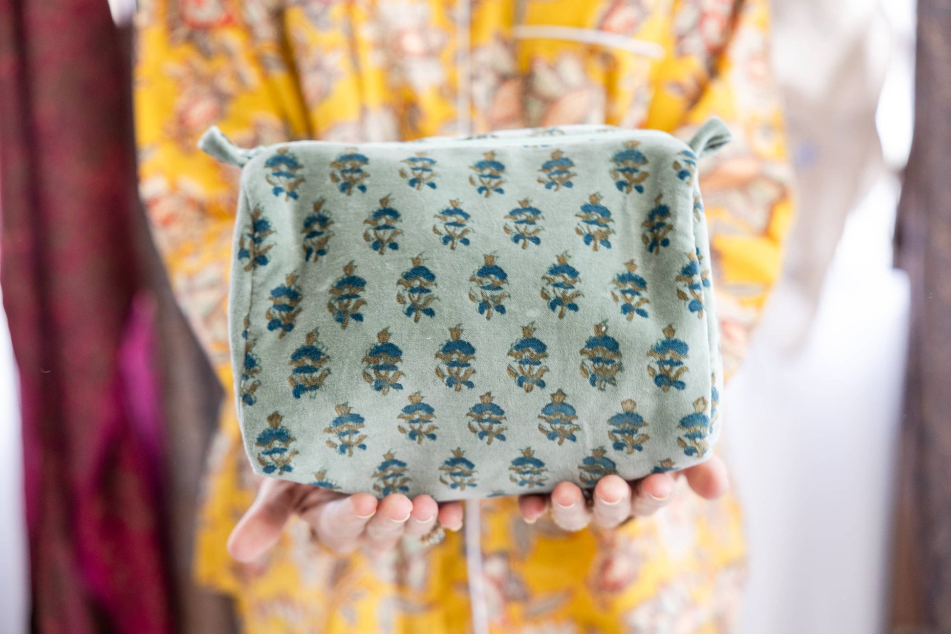The Hailey Velvet Cosmetic Pouch-Mint